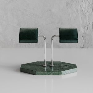 Double Watch Stand Verde Marble & Verde Crocodile Leather