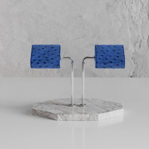 Double Watch Stand Carrara Marble & Azzuro Ostrich Leather