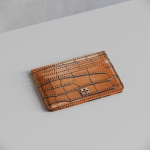 Fiore 7 Slot Card Holder Tan Crocodile Leather