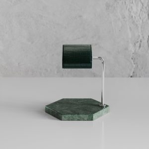 Single Watch Stand Verde Marble & Verde Crocodile Leather