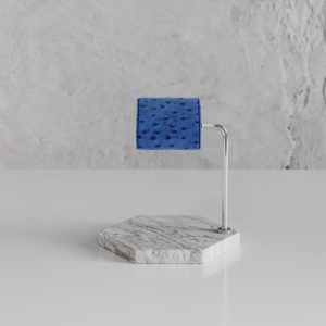 Single Watch Stand Carrara Marble & Azzuro Ostrich Leather