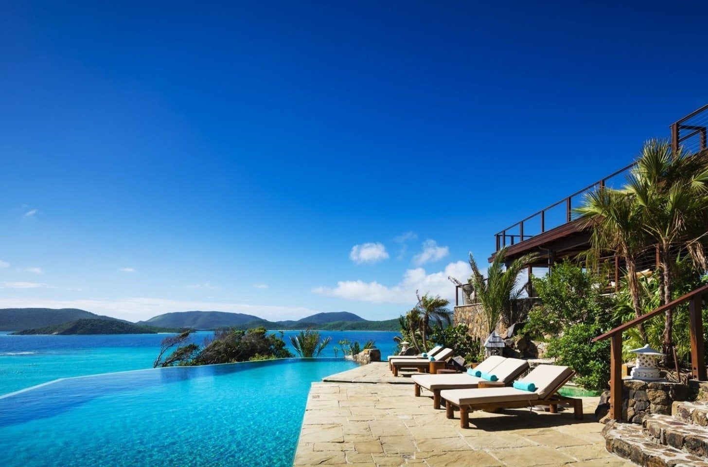 Infinity pool on Necker Island with ocean views and private sun loungers