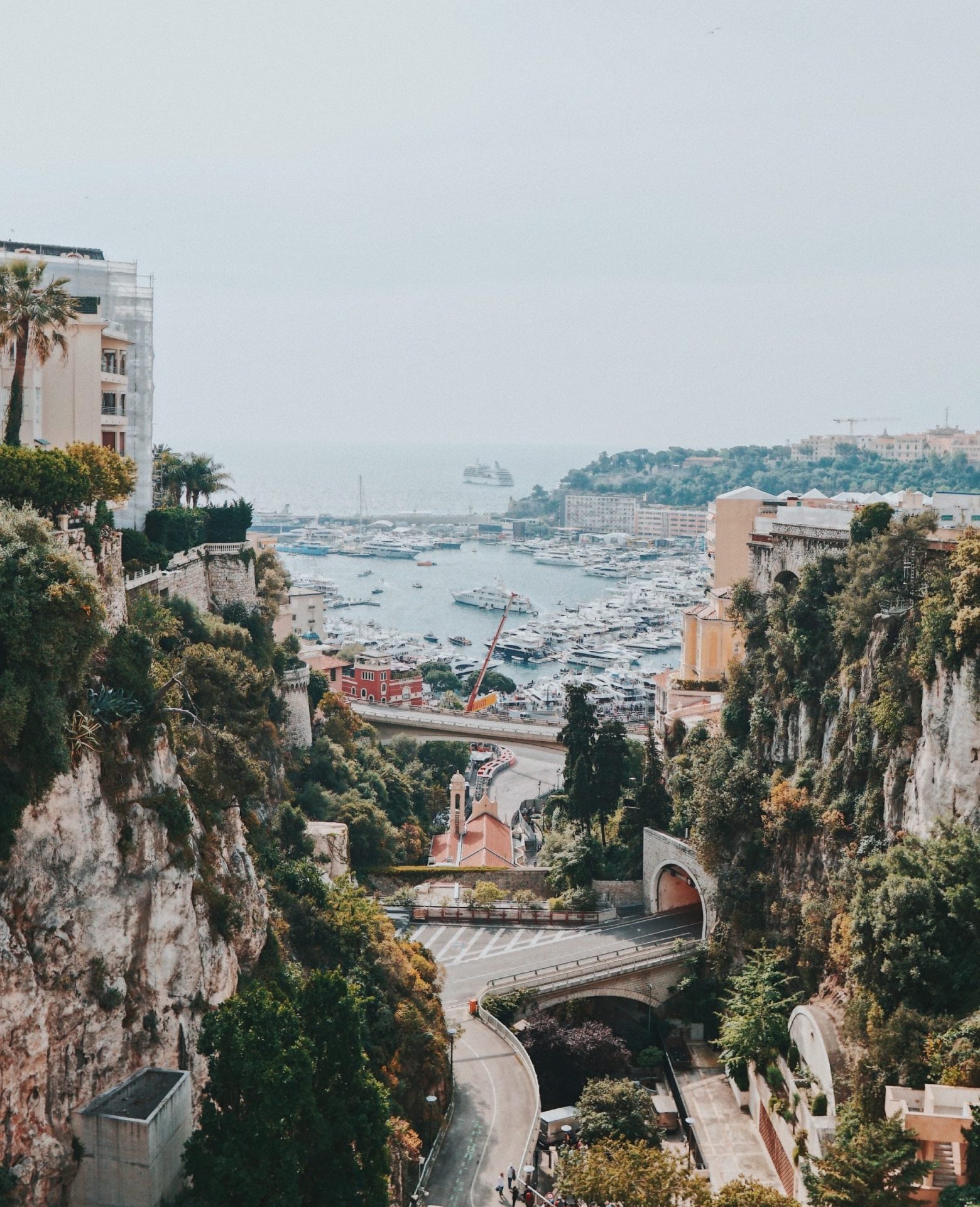 View over Monaco harbour from the hills, overlooking the Mediterranean coastline