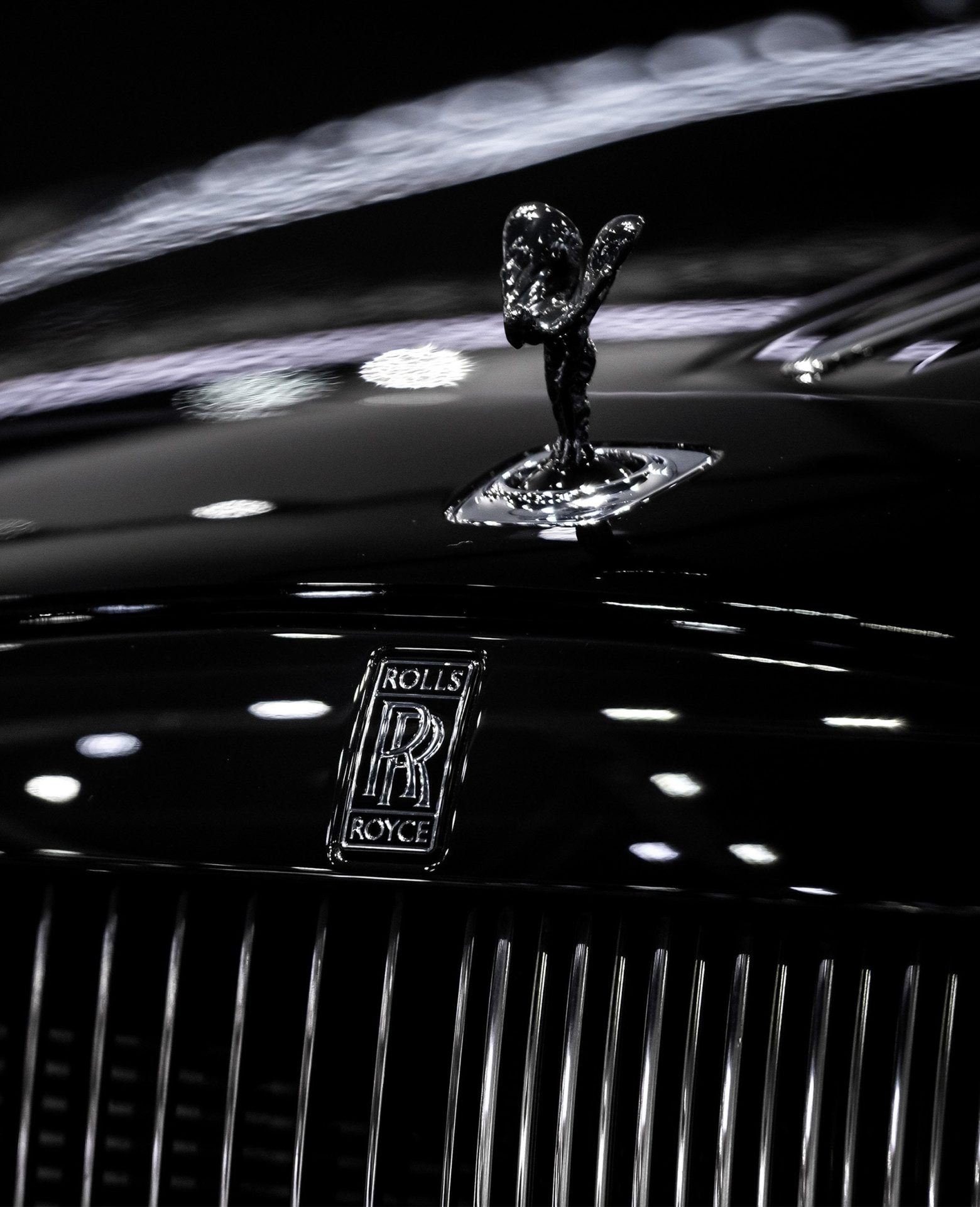 Rolls-Royce Black Label Spirit of Ecstasy hood ornament in polished black finish